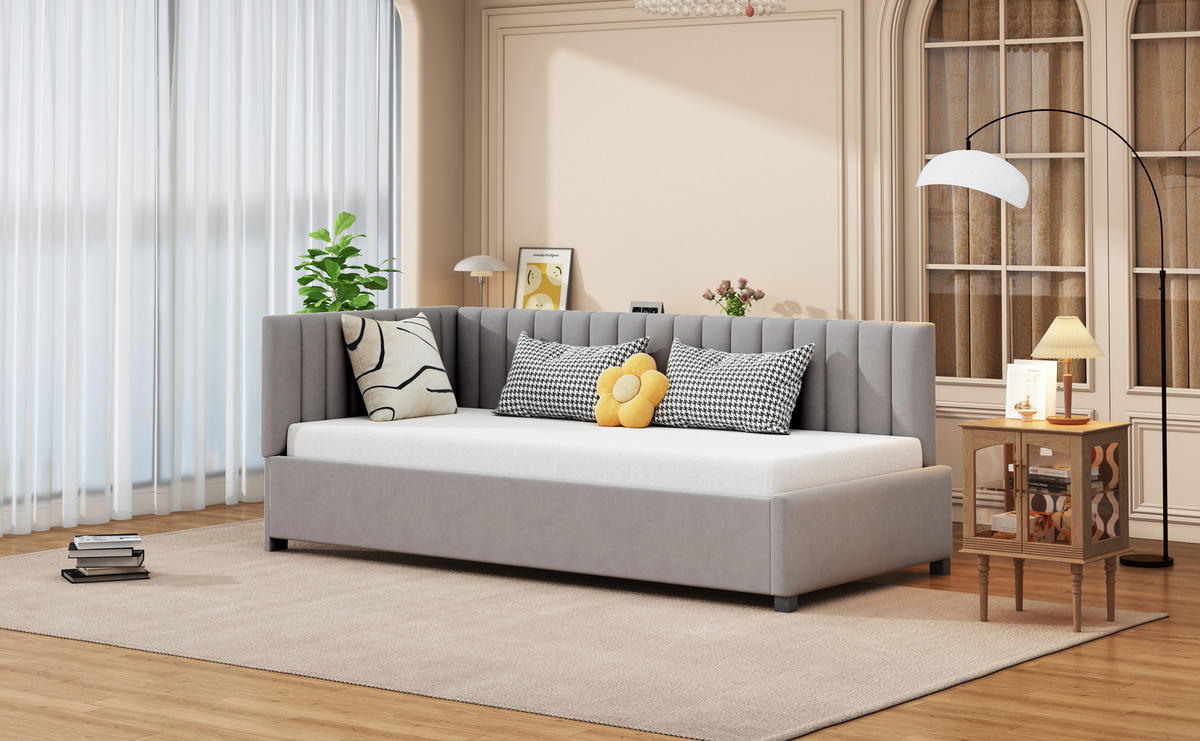 POLSTERBETT 90x200 cm Samt grau - Grau, Textil (90/200cm) - Fortuna Lai