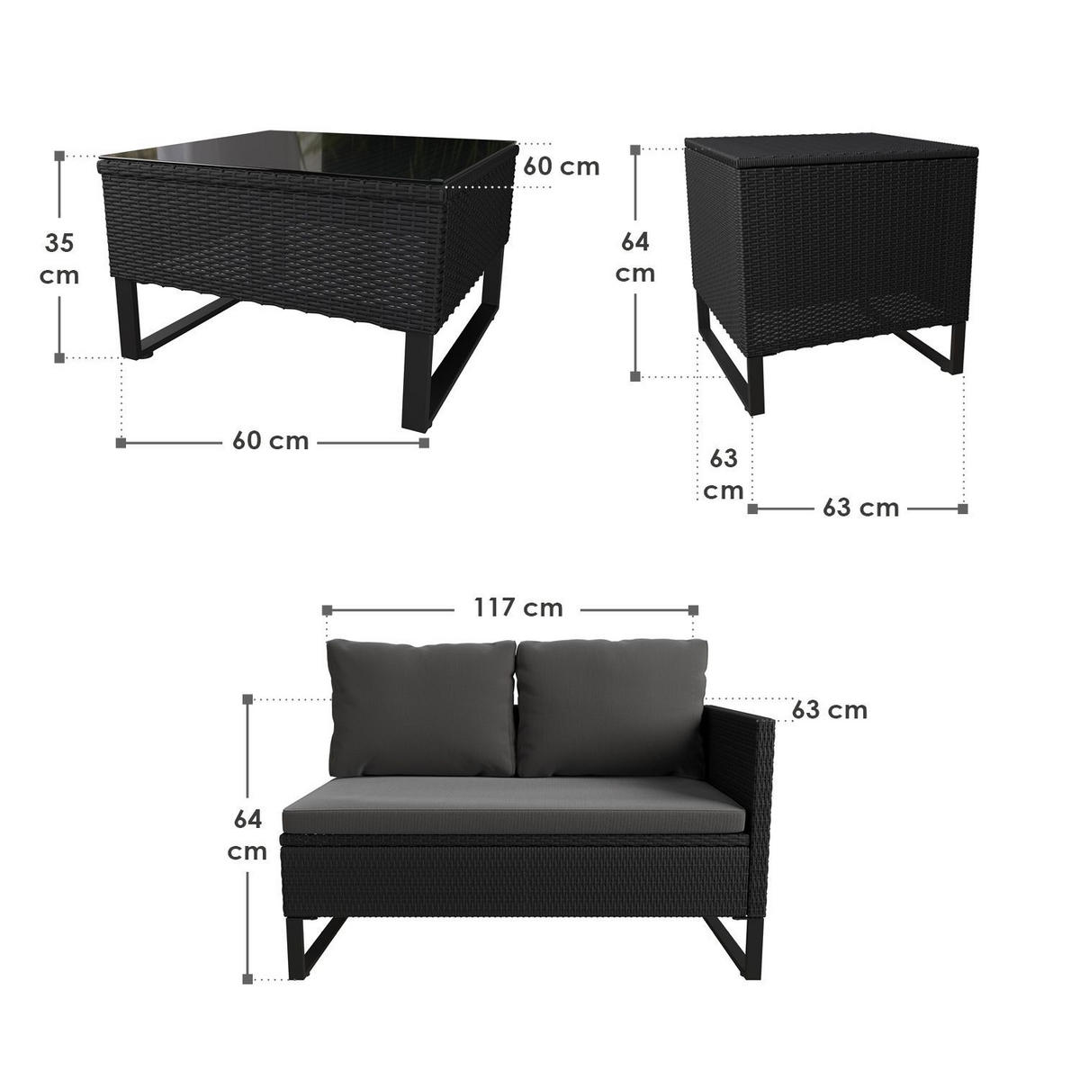 LOUNGEGARNITUR Santorini schwarz / grau inkl. Abdeckung - Schwarz, Kunststoff/Metall - Juskys