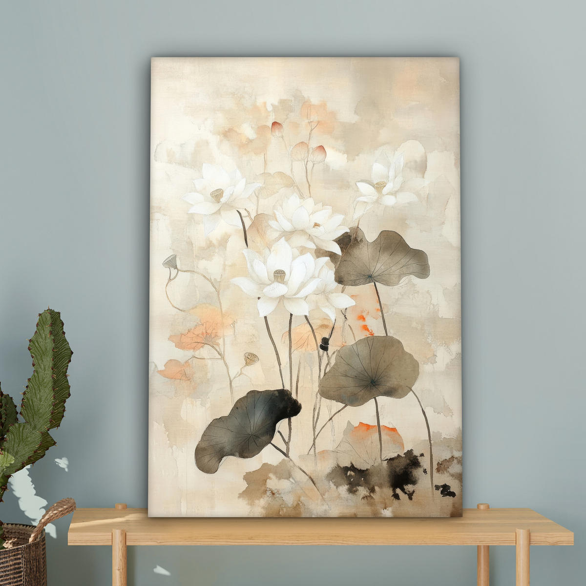 LEINWANDBILD Blumen - Japandi - Wabi sabi 60x90 cm - Sandfarben, Textil (60/90cm) - MuchoWow