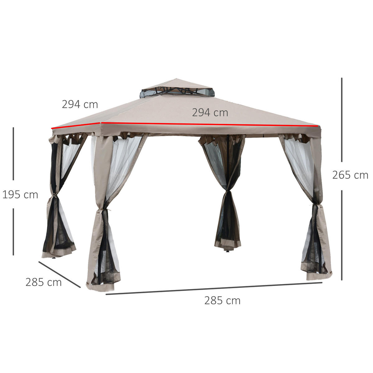 PAVILLON, Grau/Cremeweiß, Polyester, Metall - Grau, Kunststoff (294/265/294cm) - Outsunny