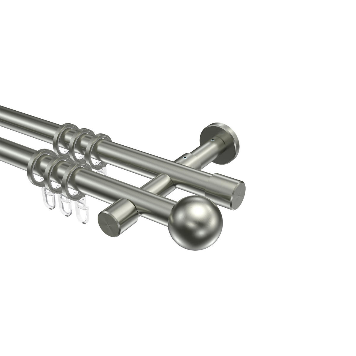 GARDINENSTANGEN-SET Prestige Luino 400 cm (geteilt in 2 x 200 cm), 2-läufig, 20 mm Ø Edelstahl-Optik - Edelstahlfarben, Metall (400cm) - INTERDECO