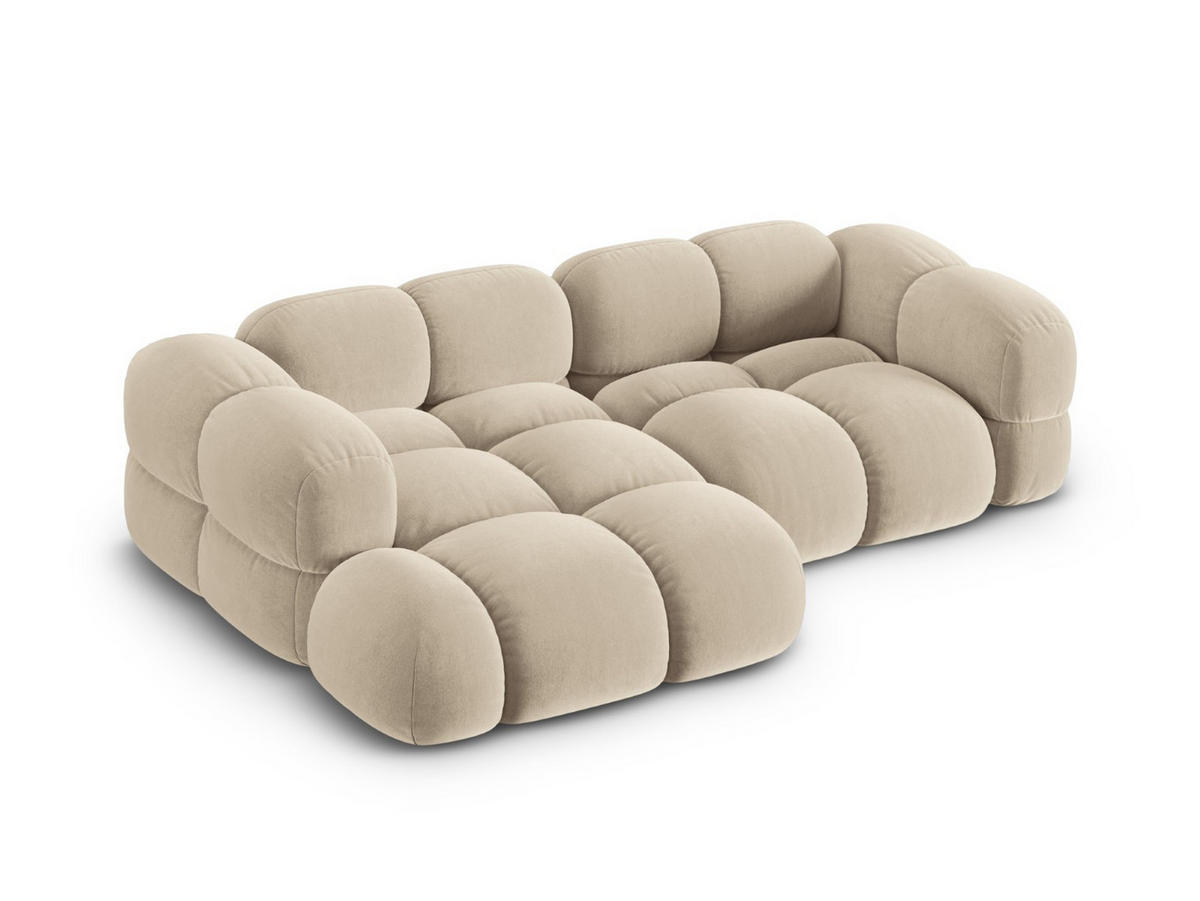 ECKSOFA links Loretto aus Samt leichtes beige 3 Sitzplätze - Creme, Textil (147/250cm) - Cosmopolitan Design