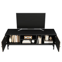 LOWBOARD in Schwarz und Naturfarben TV-Schrank mit vielseitigem Stauraum für Wohnzimmer, B150/T38/H55 cm - Schwarz/Naturfarben, Holzwerkstoff/Metall (150/55/38cm) - STILVORA