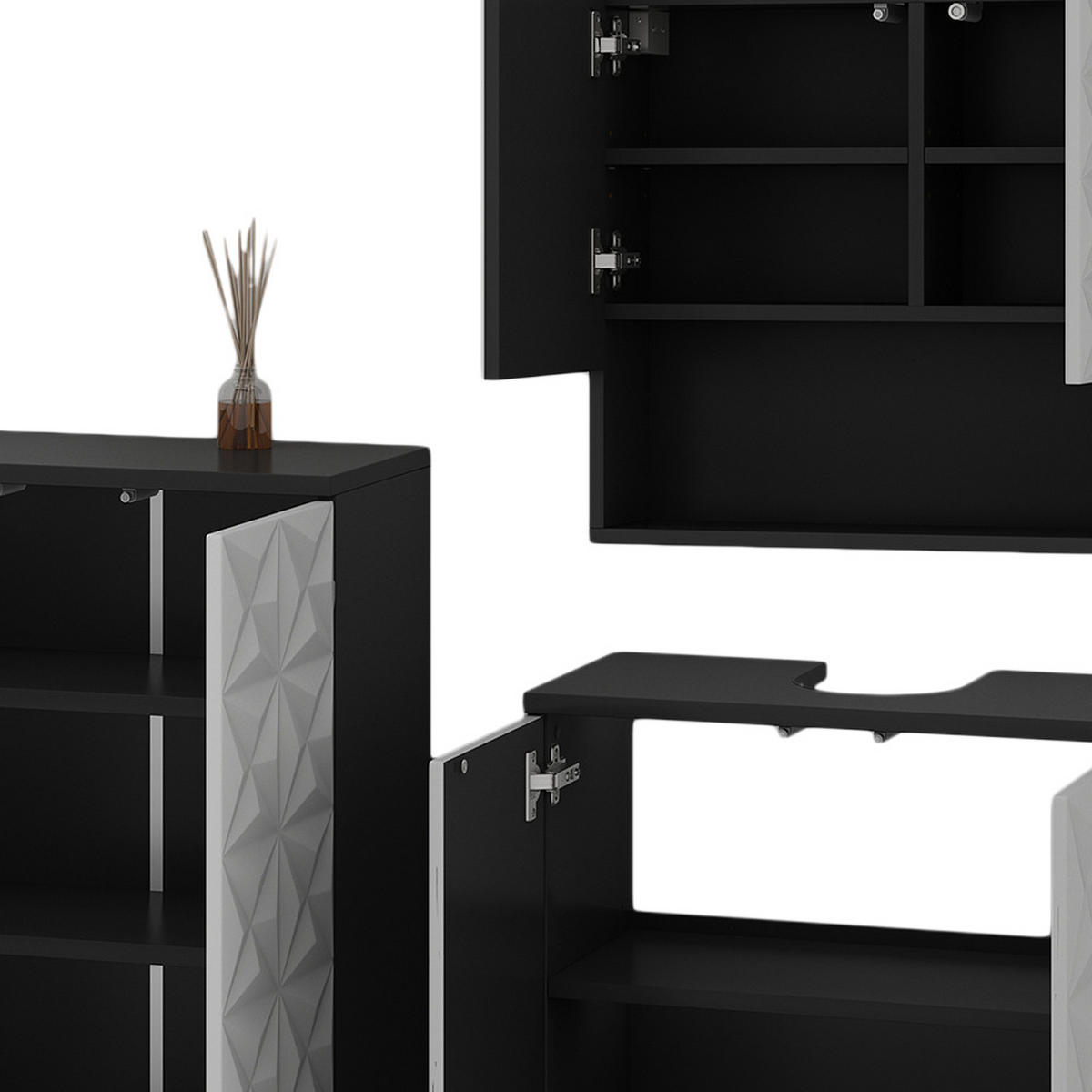BADMÖBEL-SET Edge Schwarz 3 Teile - Schwarz/Weiß, Holzwerkstoff (60/79/30cm) - Vicco