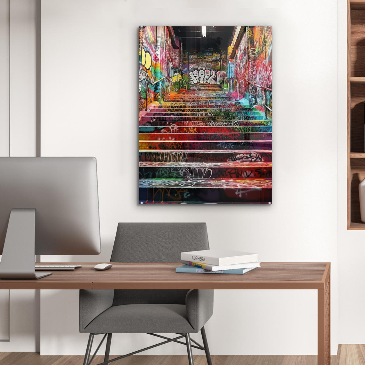 ACRYLGLASBILD Treppe - Graffiti - Farben - Kunst 60x80 cm - Multicolor, Glas (60/80cm) - MuchoWow