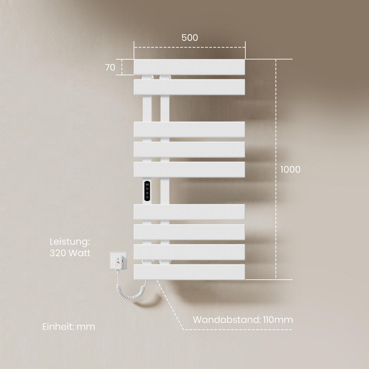 HEIZKÖRPER Elektrisch WLAN Thermostat Weiß - Weiß, Metall (50/100/11cm) - EMKE