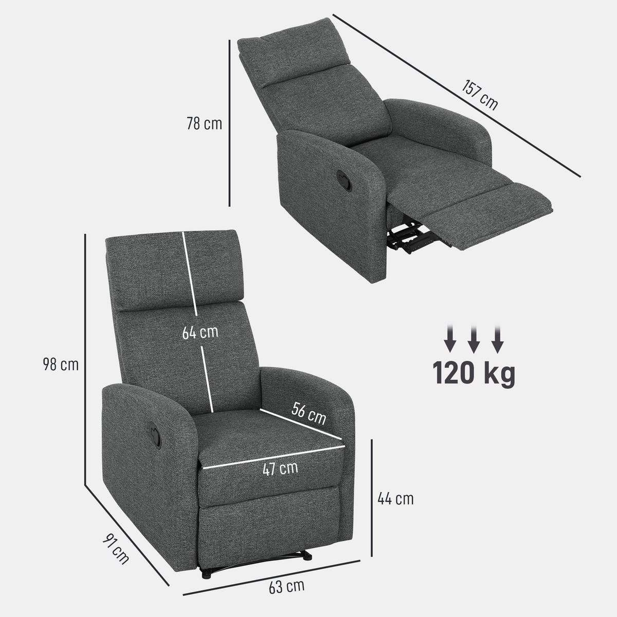 RELAXSESSEL Polyester Grau - Grau, Textil/Metall (63/98/91cm) - HOMCOM