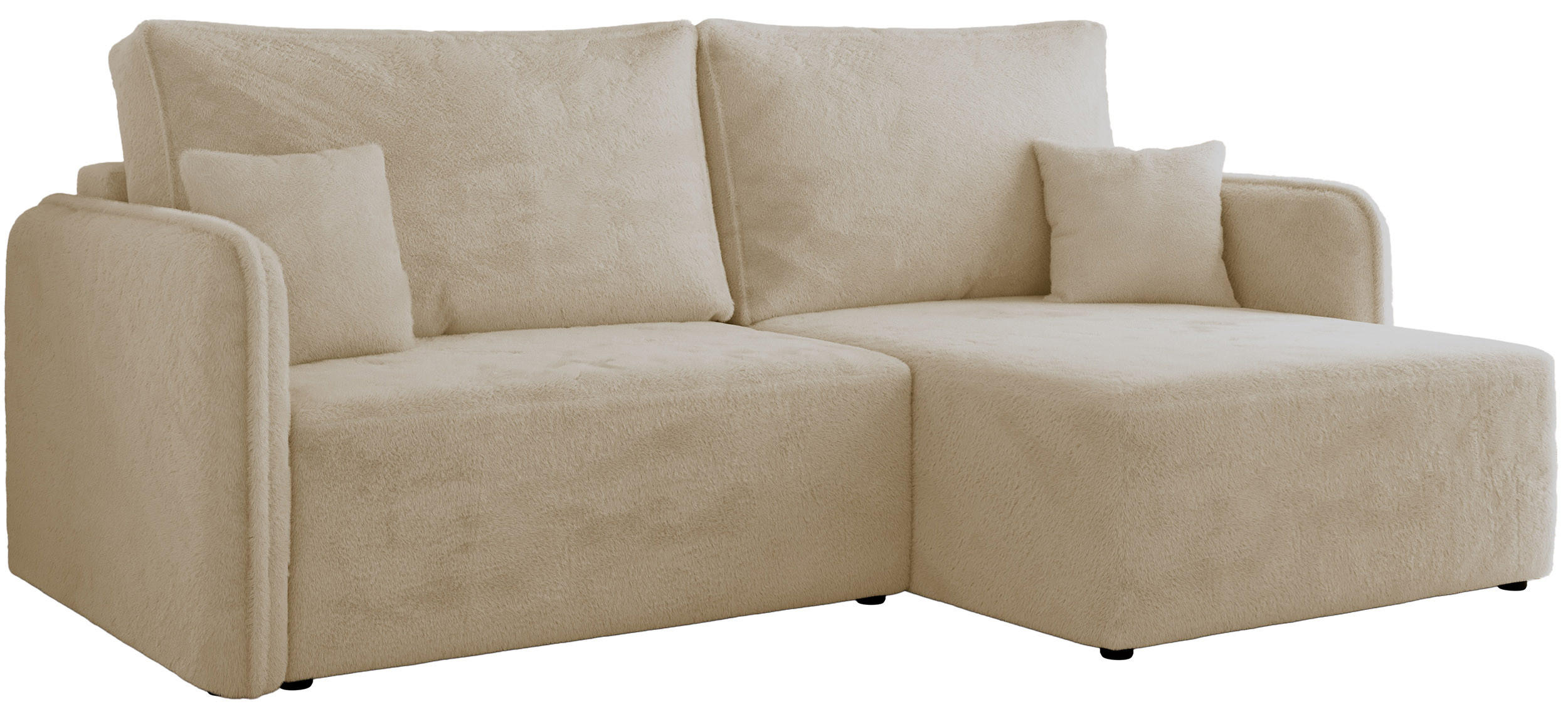 ECKSCHLAFSOFA MESTO L Creme Plüsch - rechts - Creme/Schwarz, Kunststoff/Textil (147/227cm) - MKS