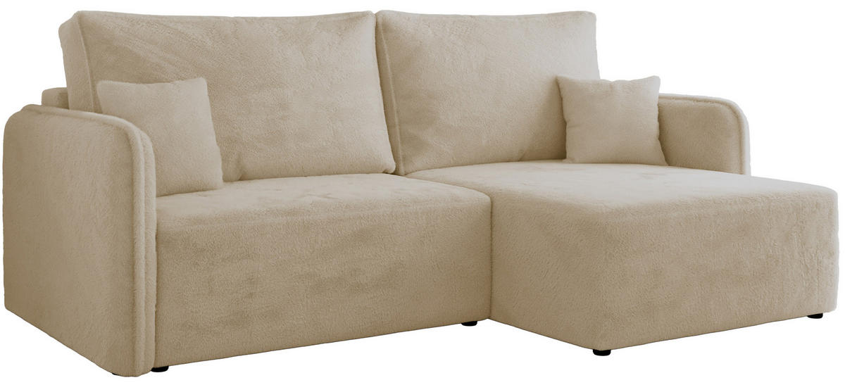 ECKSCHLAFSOFA MESTO L Creme Plüsch - rechts - Creme/Schwarz, Kunststoff/Textil (147/227cm) - MKS