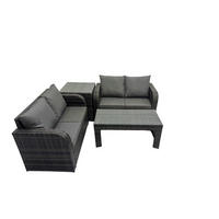 GARTENSOFA SET mit BEISTELLTISCH COUCHTISCH Polyrattan 4-Sitzer - Dunkelgrau/Grau, Glas/Kunststoff - Fimous