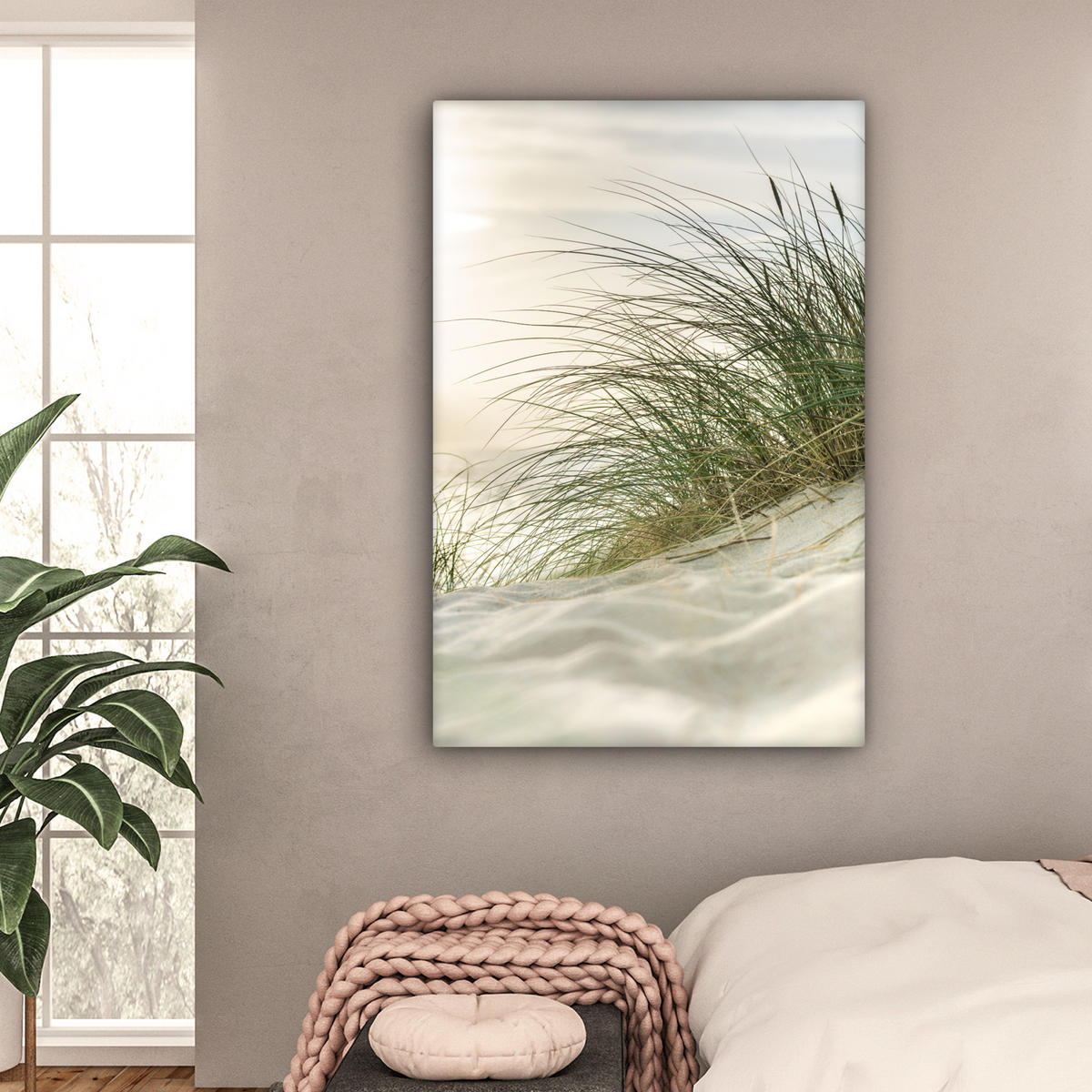 LEINWANDBILD Dünen mit Strandhafer in der Sonne des Nationalparks Schleswig-Holsteinisches Wattenmeer 90x140 cm - Creme, Textil (90/140cm) - MuchoWow