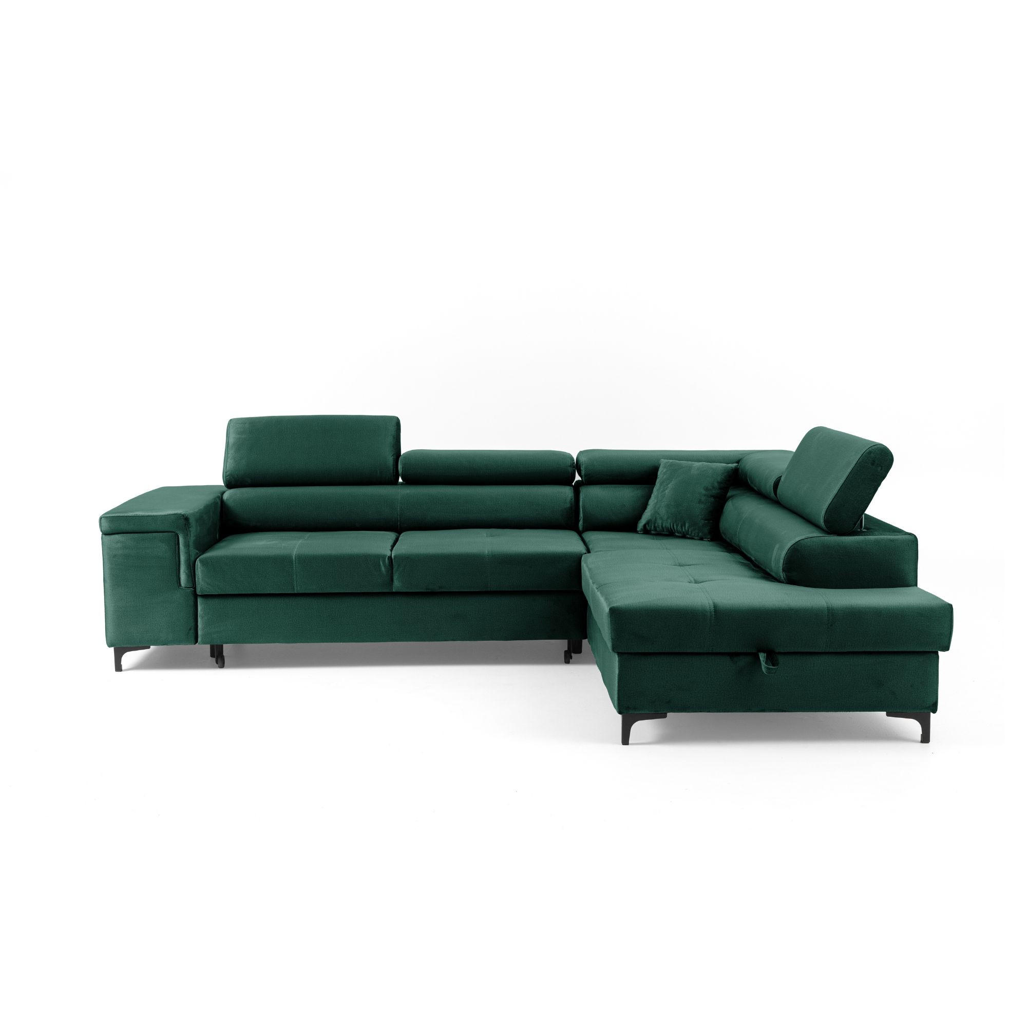 ECKSOFA WILLIAM L Rechts mit Schlaffunktion 127x195 Velours Grün - Silberfarben/Grün, Holz/Textil (203/275cm) - Muffo