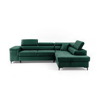 ECKSOFA WILLIAM L Rechts mit Schlaffunktion 127x195 Velours Grün - Silberfarben/Grün, Holz/Textil (203/275cm) - Muffo
