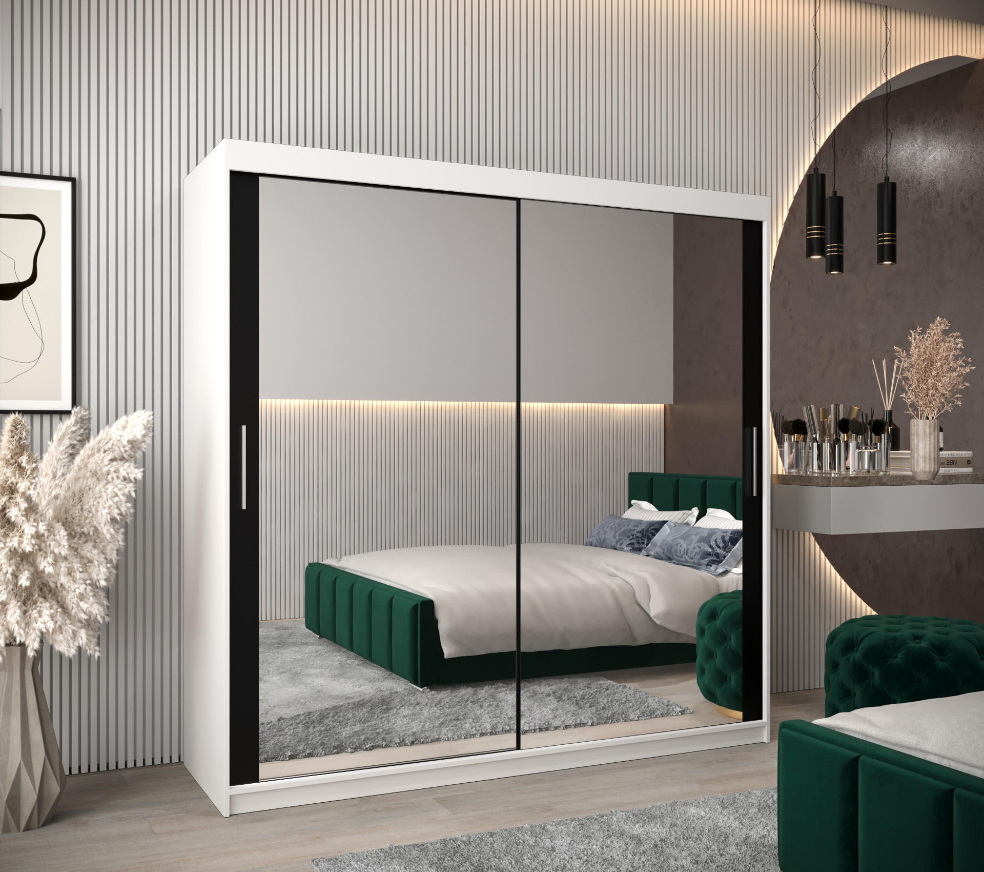 SCHWEBETÜRENSCHRANK 200/200/62 2-türig - Silberfarben/Schwarz, Holz/Kunststoff (200/200/62cm) - Abiks Möbel