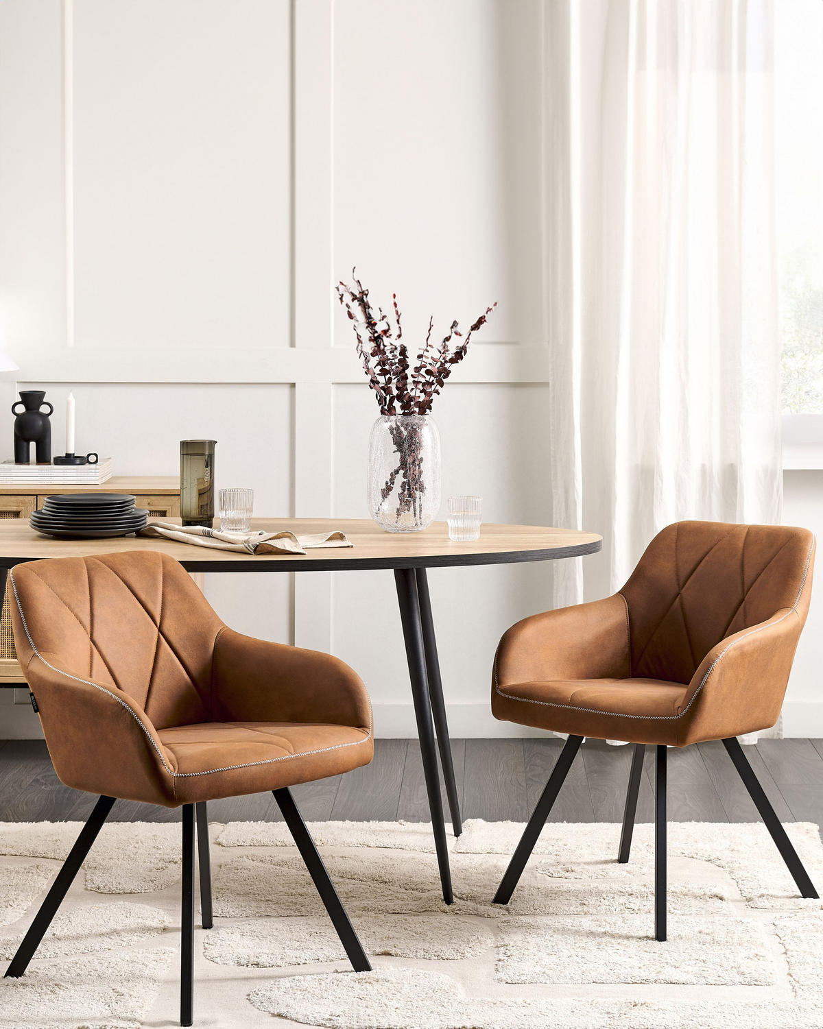 ÉTKEZŐSZÉK 2 darabos Szett Kárpit Barna Monee - barna, textil/fém (54/78/62cm) - Beliani