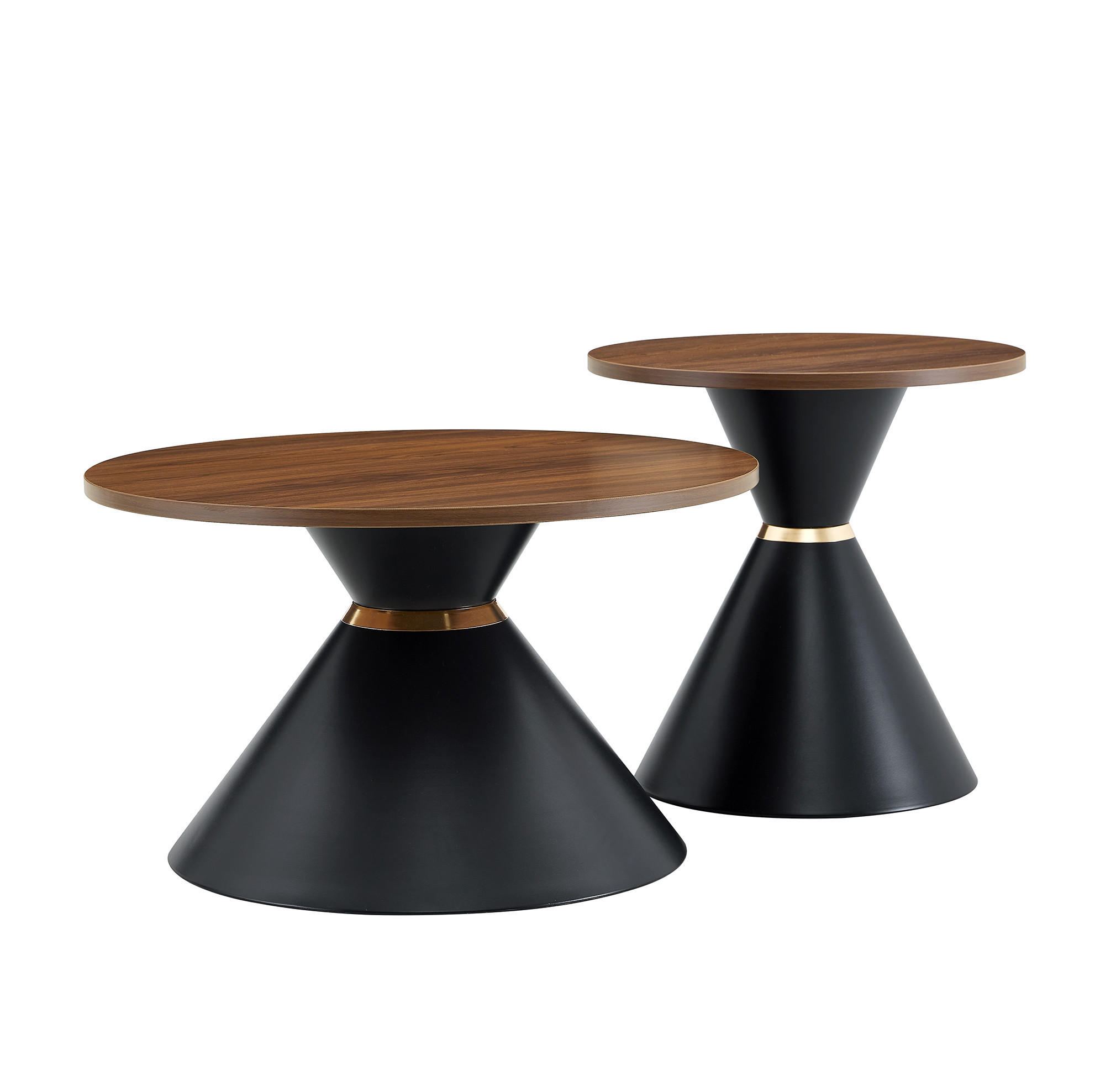 COUCHTISCH-SET 70/70/42,5 cm walnussfarben/schwarz aus Metall mit Konusform - Walnussfarben, Metall (70/70/42.5cm) - OKWISH