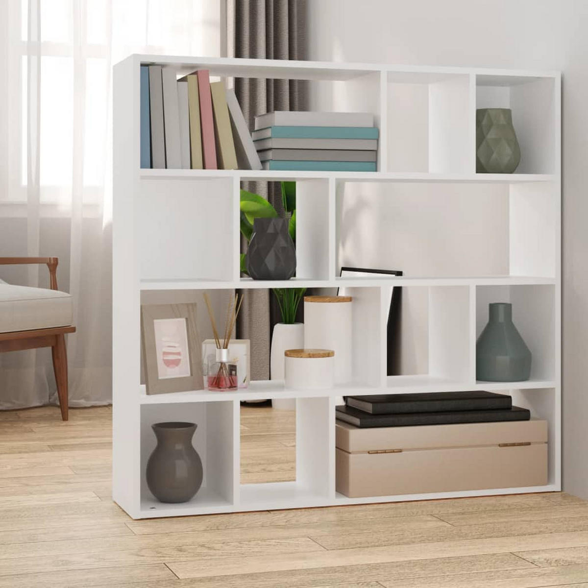 BÜCHERREGAL/RAUMTEILER Weiß 105x24x102 cm - Weiß, Holzwerkstoff (105/102/24cm) - furnicato