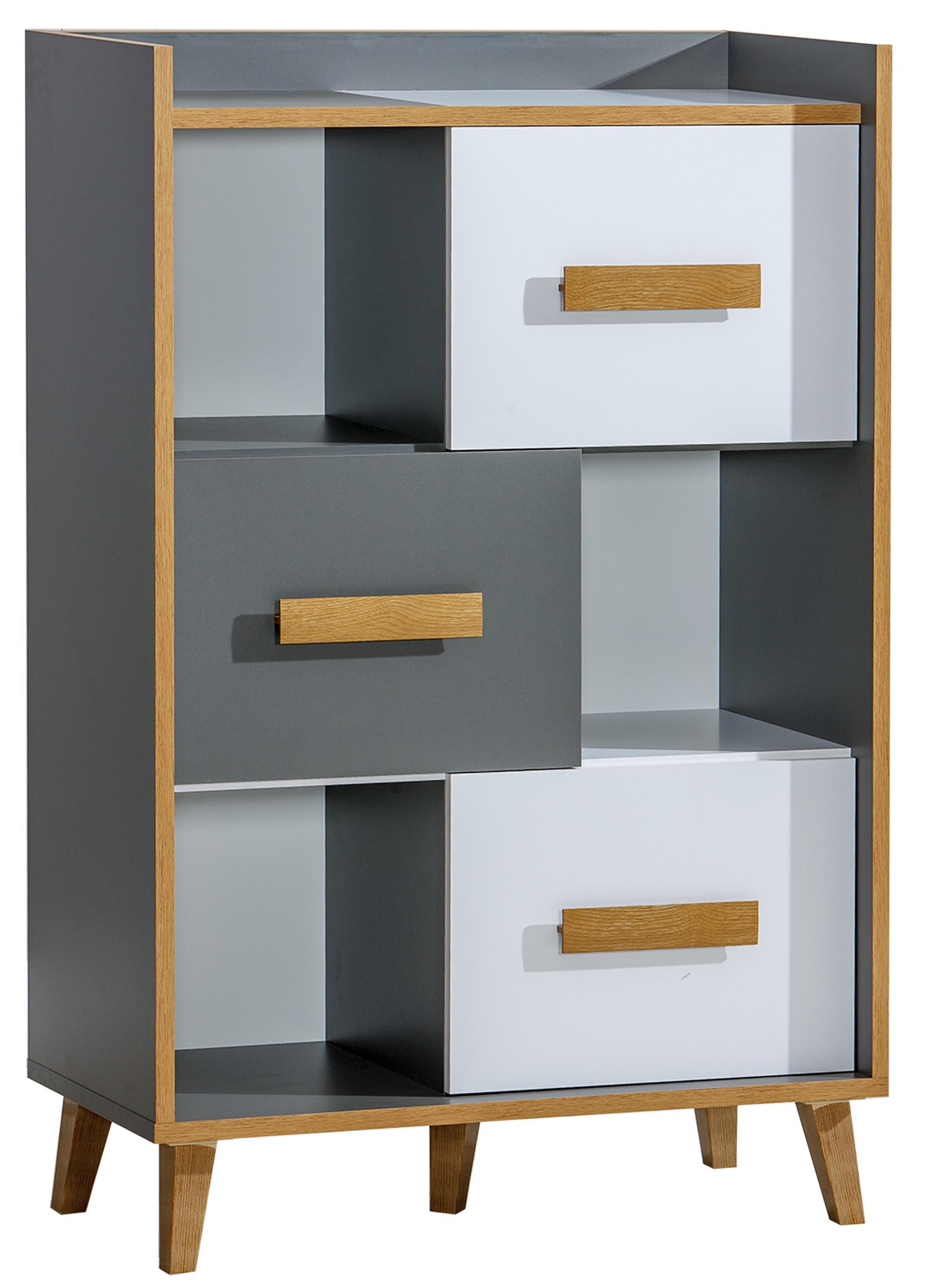 KOMMODE FIABA 90/135,4/42cm mit 3 Schubladen Anthrazit - Anthrazit/Weiß, Holzwerkstoff (90/135.4/42cm) - MASSENO