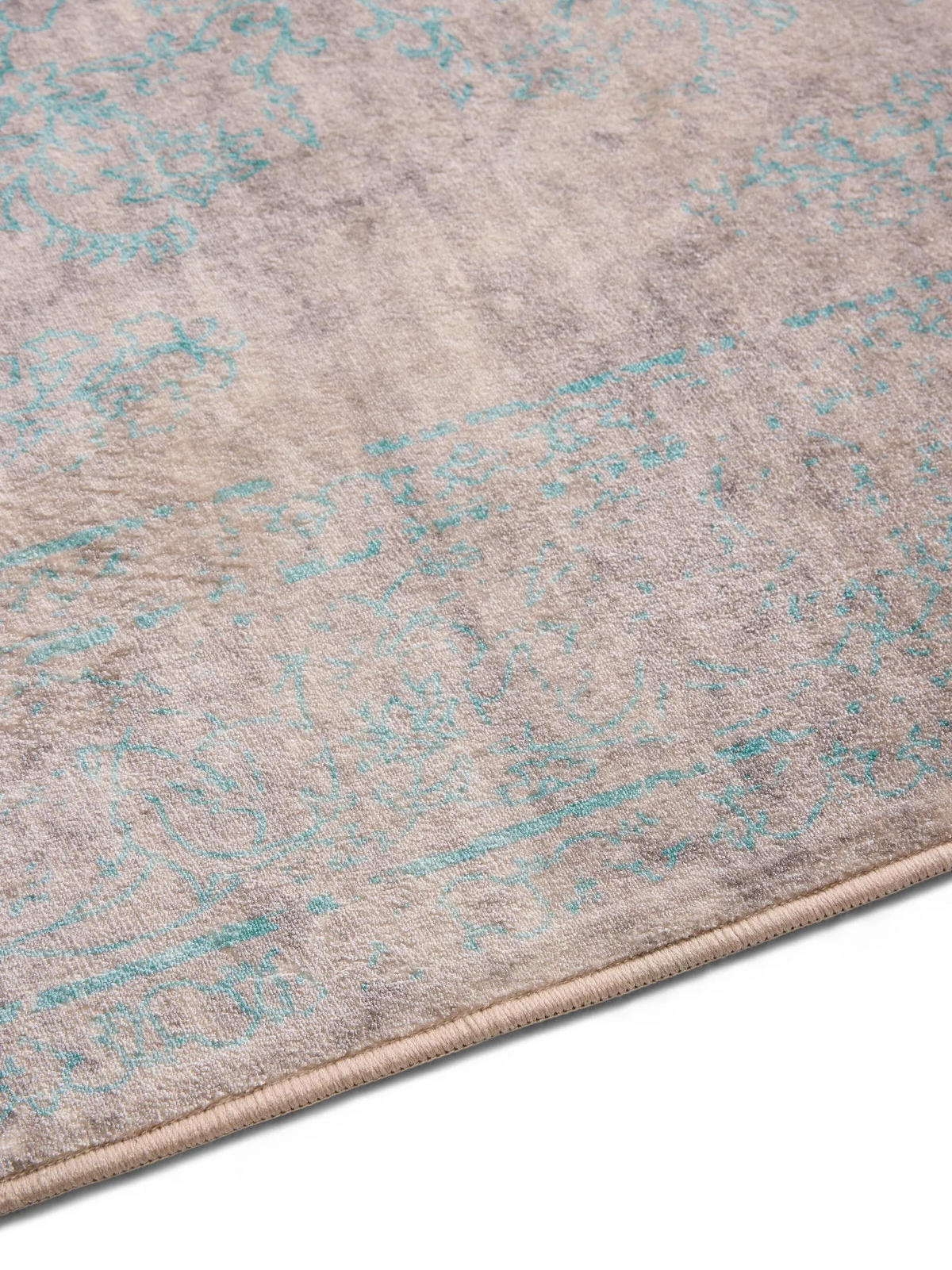 VINTAGE-LÄUFER Miray waschbar 80/240 cm - Türkis/Grau, Kunststoff (80/240cm) - benuta Nest