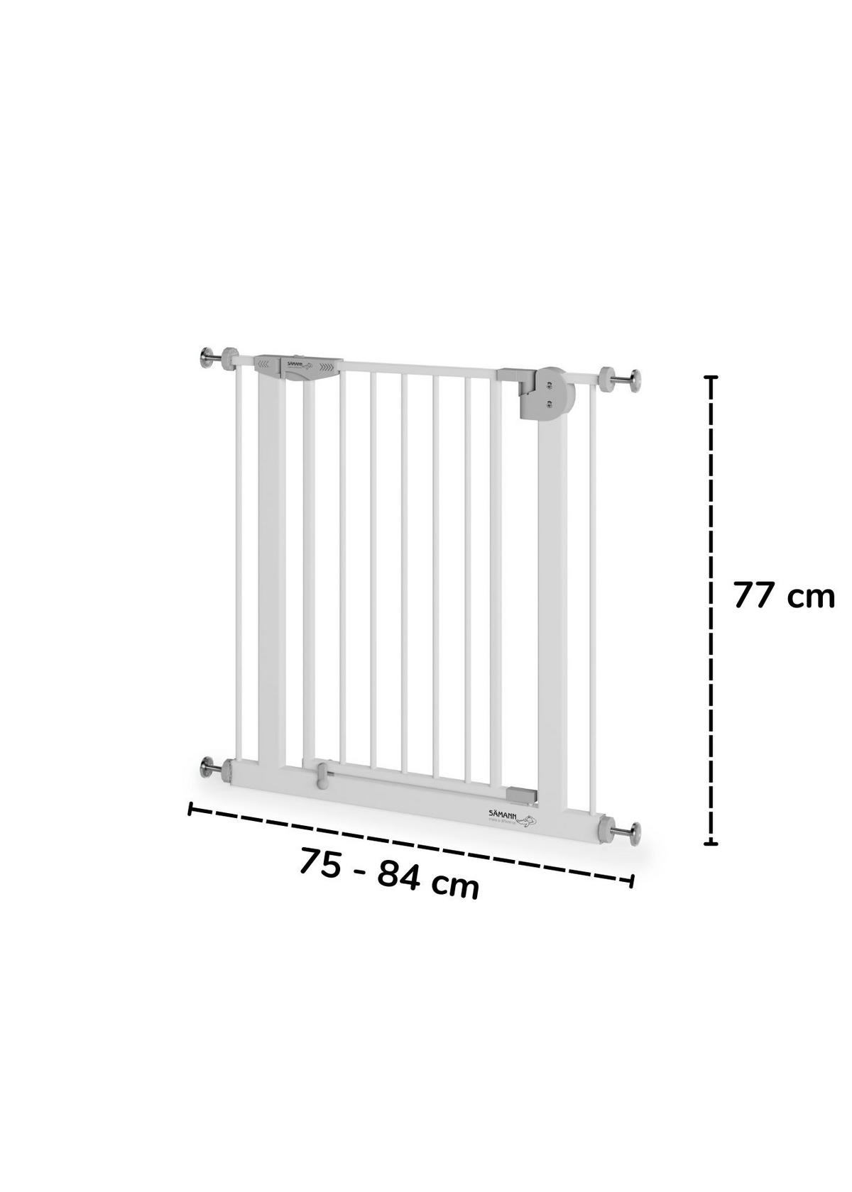 TÜRSCHUTZGITTER & Treppenschutz, Tür mit 90° Stop, ohne Bohren 75-84 cm - Weiß, Metall (84/5cm) - Sämann – make a difference.
