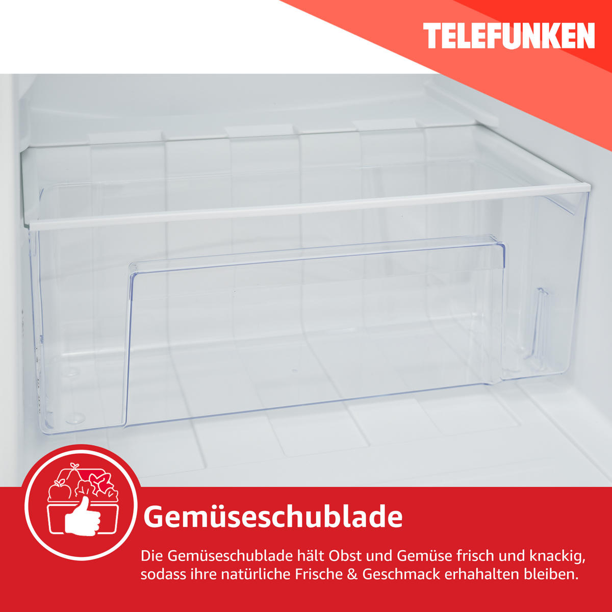 KÜHLSCHRANK ohne Gefrierfach, klein und freistehend, 135 Liter, mit Gemüsefach - Silberfarben, Glas/Kunststoff (54/83.8/59.5cm) - Telefunken