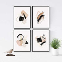 POSTER Set mit 4 Abstrakte Formen und Figuren Braun A3 Schwarzer Rahmen - Schwarz, Papier (29.7/3cm) - Nacnic