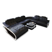 WOHNLANDSCHAFT Elegante Schwarz Weiß Echtleder - Schwarz, Leder (379/91/283cm)