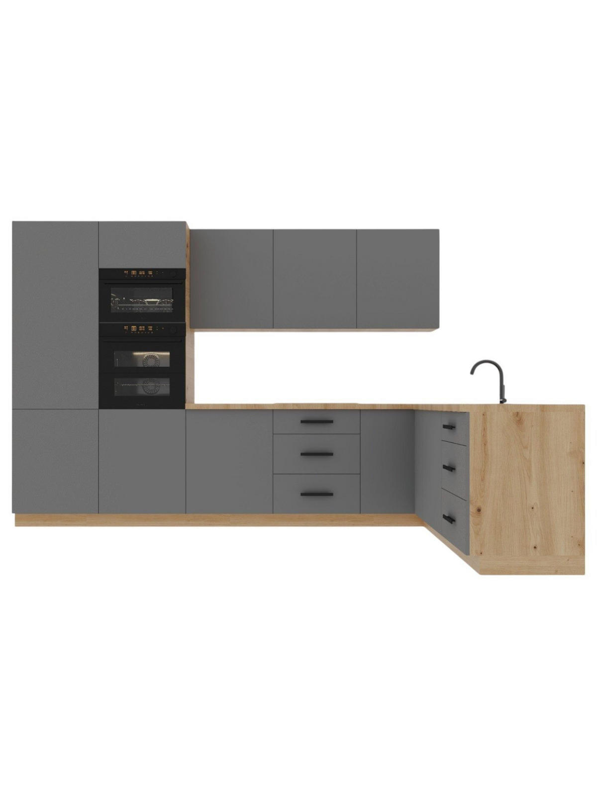 ECKKÜCHE 330 x 210 cm – Nexa K100-G330 – in Beige / Matt - Beige/Schwarz, Holz/Metall (330/212/58cm) - ROYAL24_MARKT