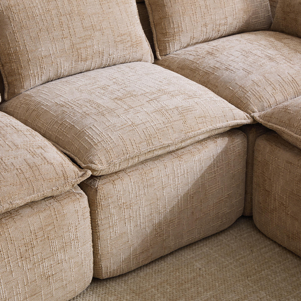 SOFA modular 3-Sitzer mit Fußhocker 256 x 161 cm Chenille Khaki - Braun, Holzwerkstoff (161/256cm) - Meubliv
