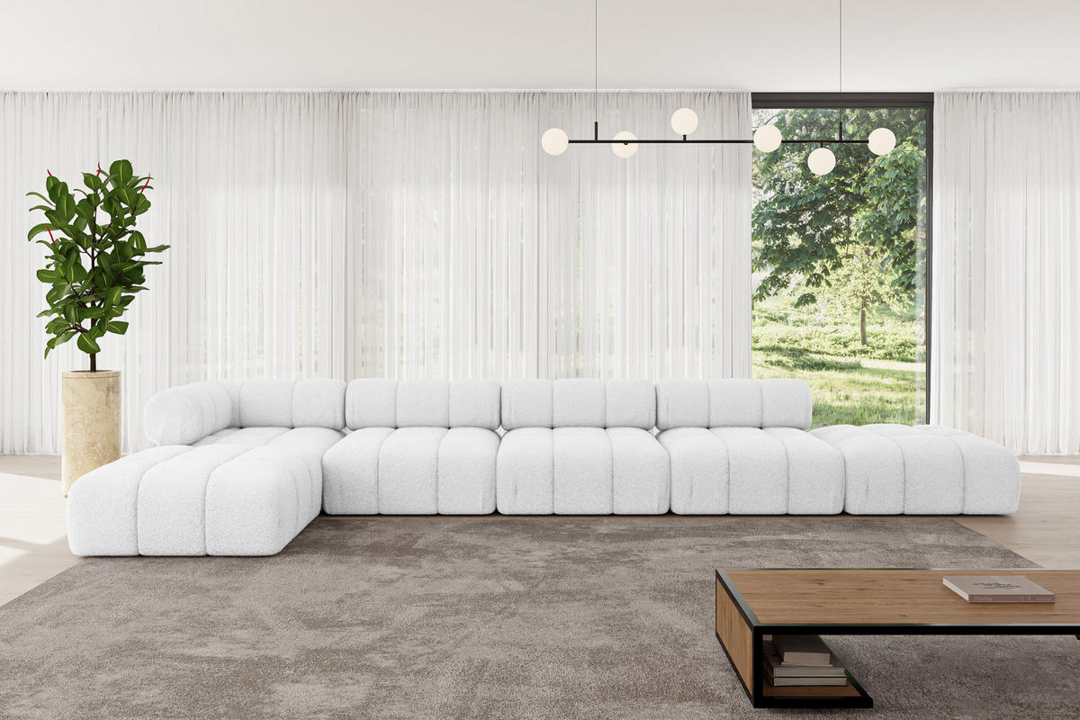 ECKSOFA modulares Sofa Kerru-L3 - 475x190x70 cm Weiß Bouclé - Weiß, Holzwerkstoff/Textil (475/190cm) - ALTDECOR