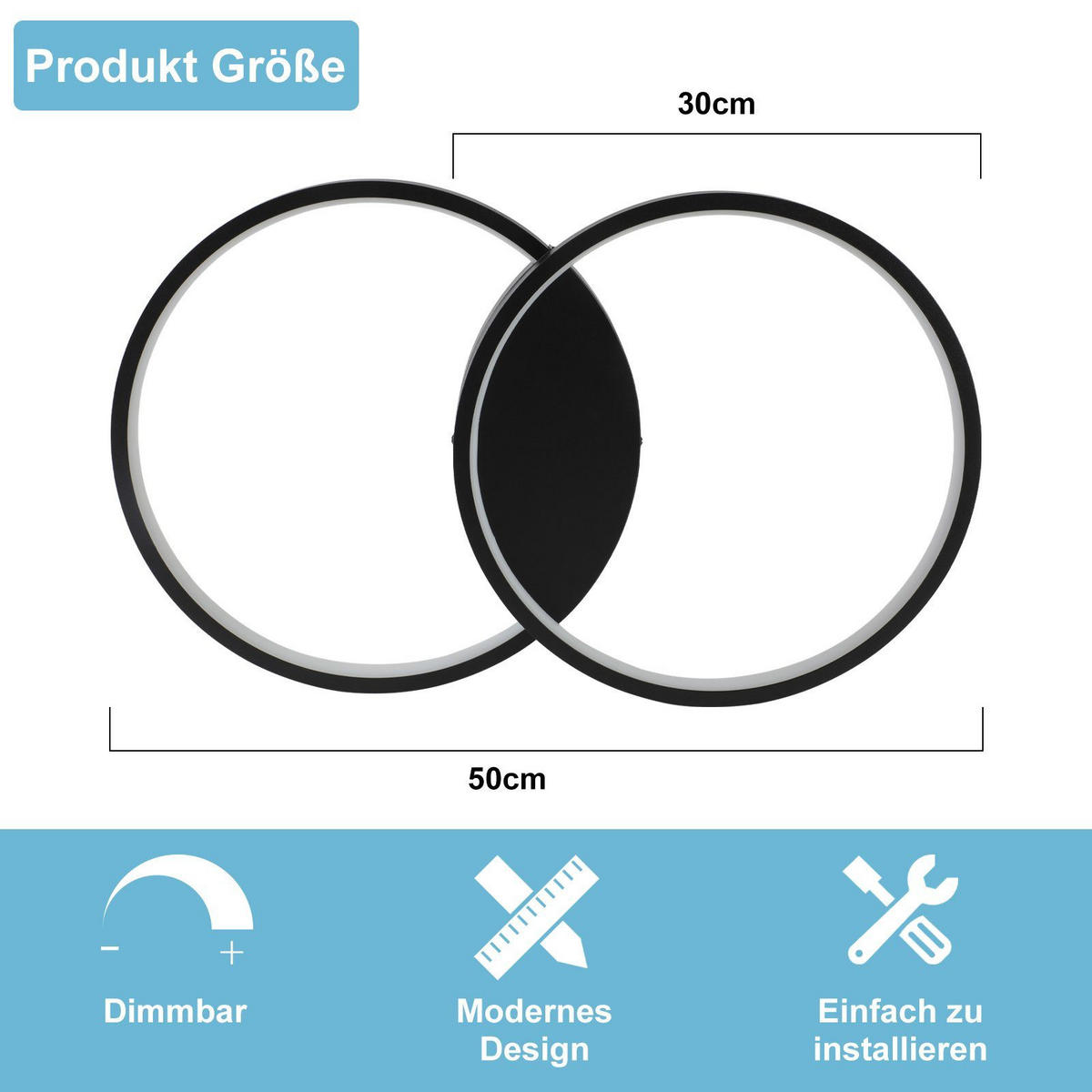 LED-DECKENLEUCHTE Valdemar 50/30/5 cm - Schwarz, Metall (50/30/5cm) - Nettlife
