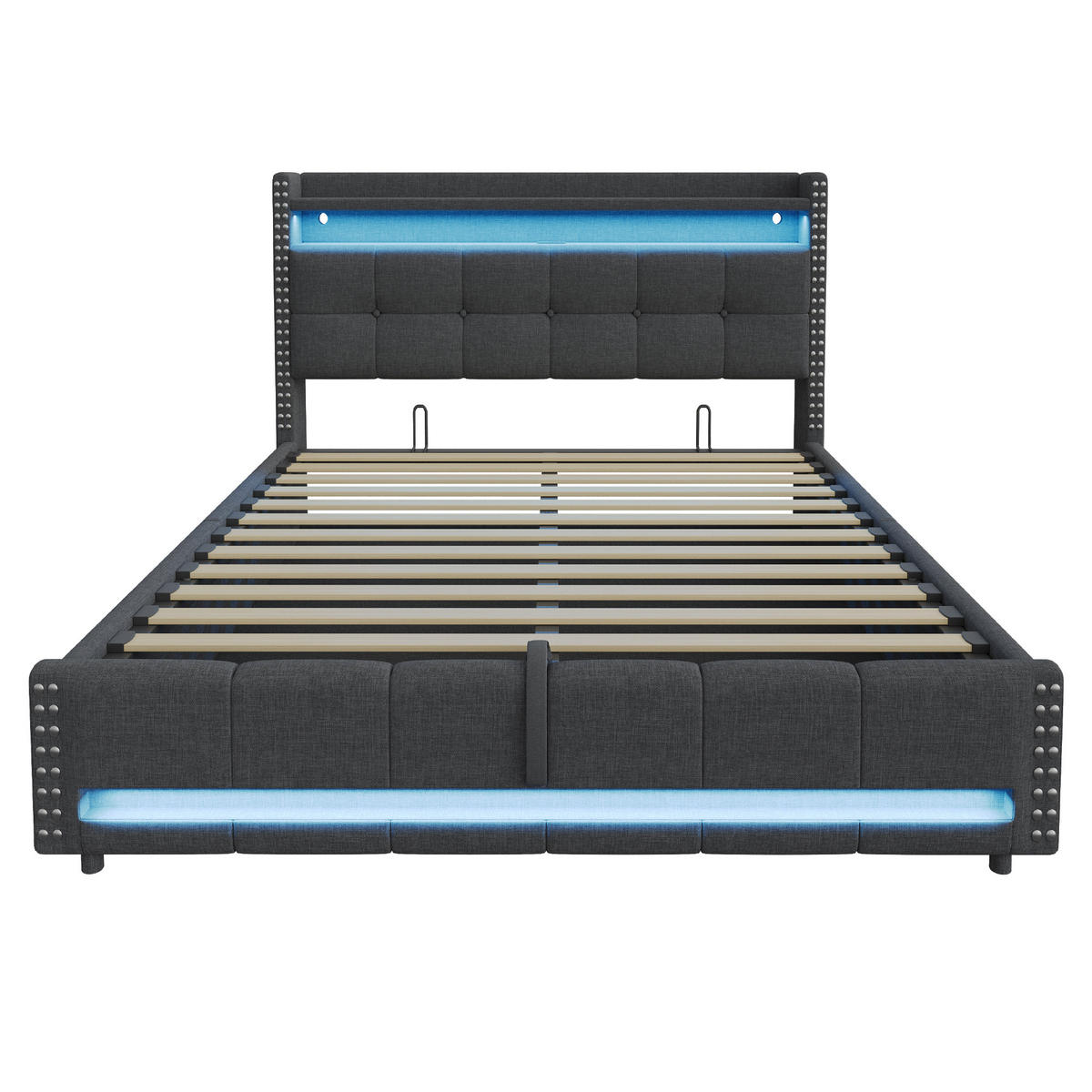 POLSTERBETT 180/200 cm Grau mit LED-Beleuchtung und USB-Steckdose - Grau, Textil (180/200cm) - OKWISH