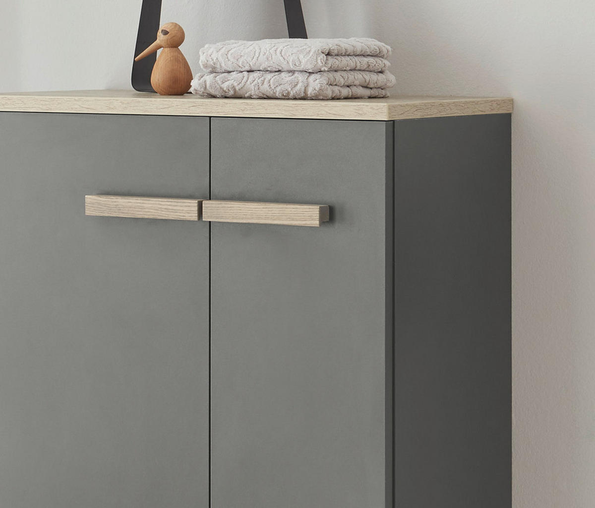 BAD-KOMMODE anthrazit matt, Eiche, Midischrank hängend, stehend 51 x 110 cm - Eichefarben/Anthrazit, Holzwerkstoff (51/115/30cm) - Furn.Design