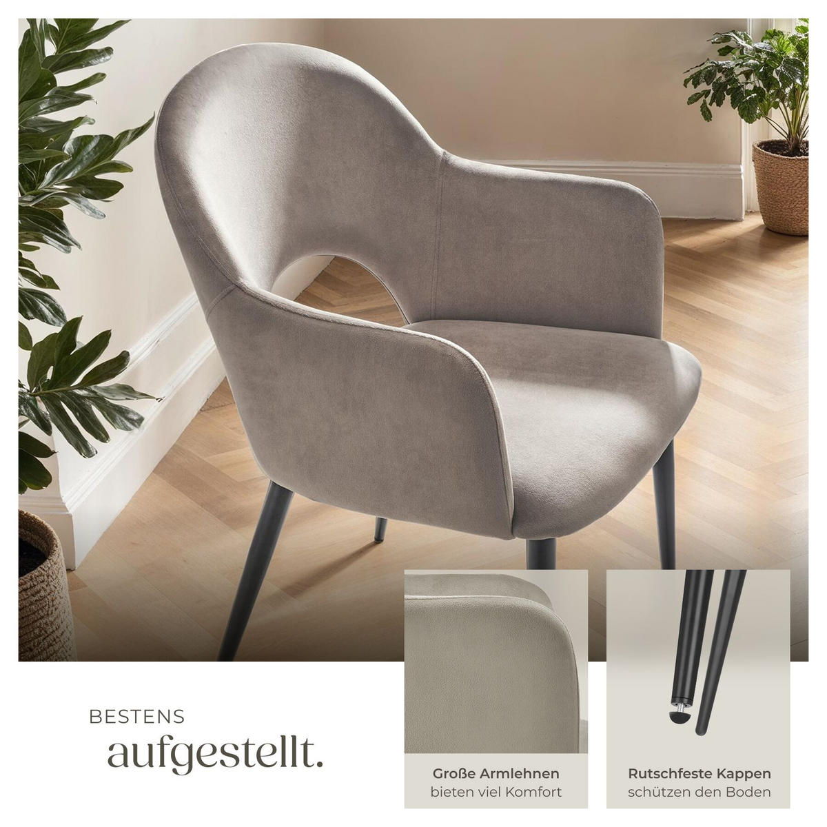 ARMLEHNSTUHL Sachel, 57 x 61,5 x 87,5 cm, taupe - Taupe, Kunststoff (57/87.5/61.5cm) - tectake