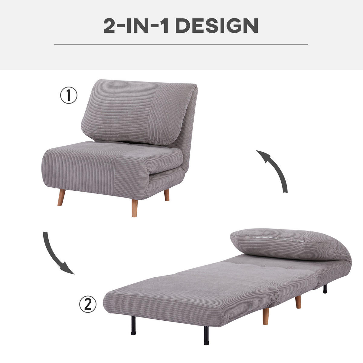 SCHLAFSOFA in Hellgrau 89x82x83 cm mit 3-fach verstellbarer Rückenlehne - Hellgrau, Holz (82/83/89cm) - IVMEU