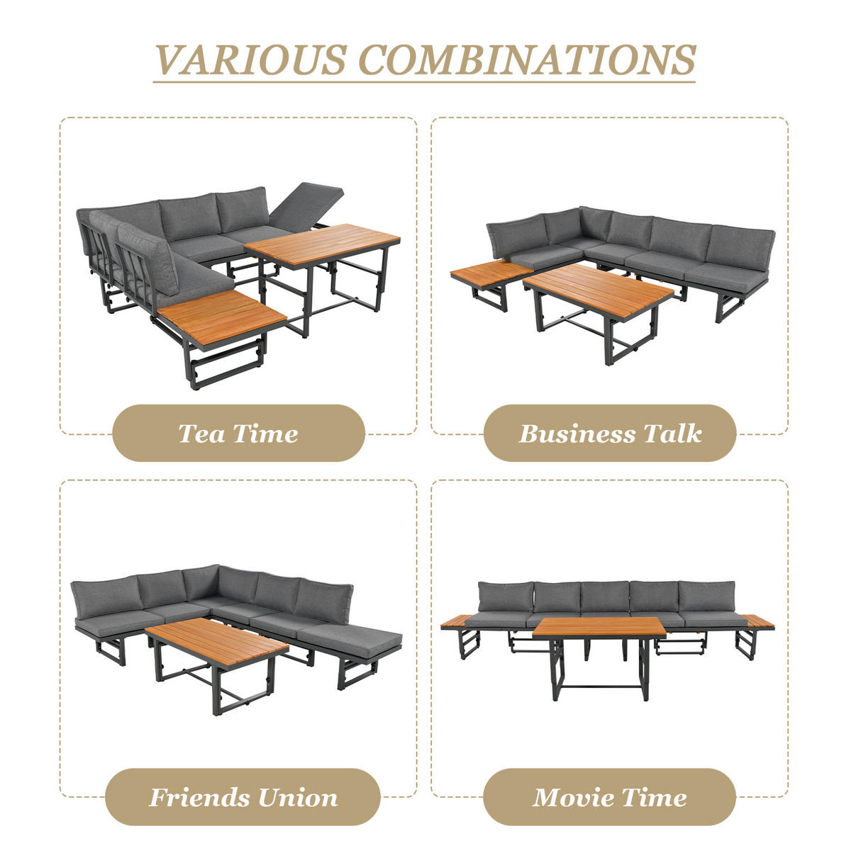 LOUNGEGARNITUR 186/64/70-76 cm Grau aus Eisen 2er Set - Grau, Metall - OKMYHOME