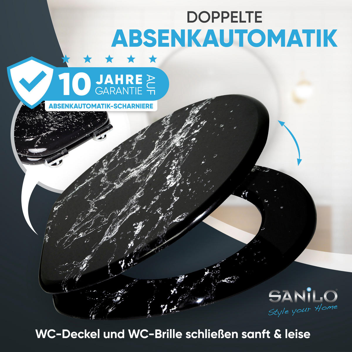 WC-SITZ mit Absenkautomatik Splash - Schwarz, Holzwerkstoff (38/6/47cm) - Sanilo