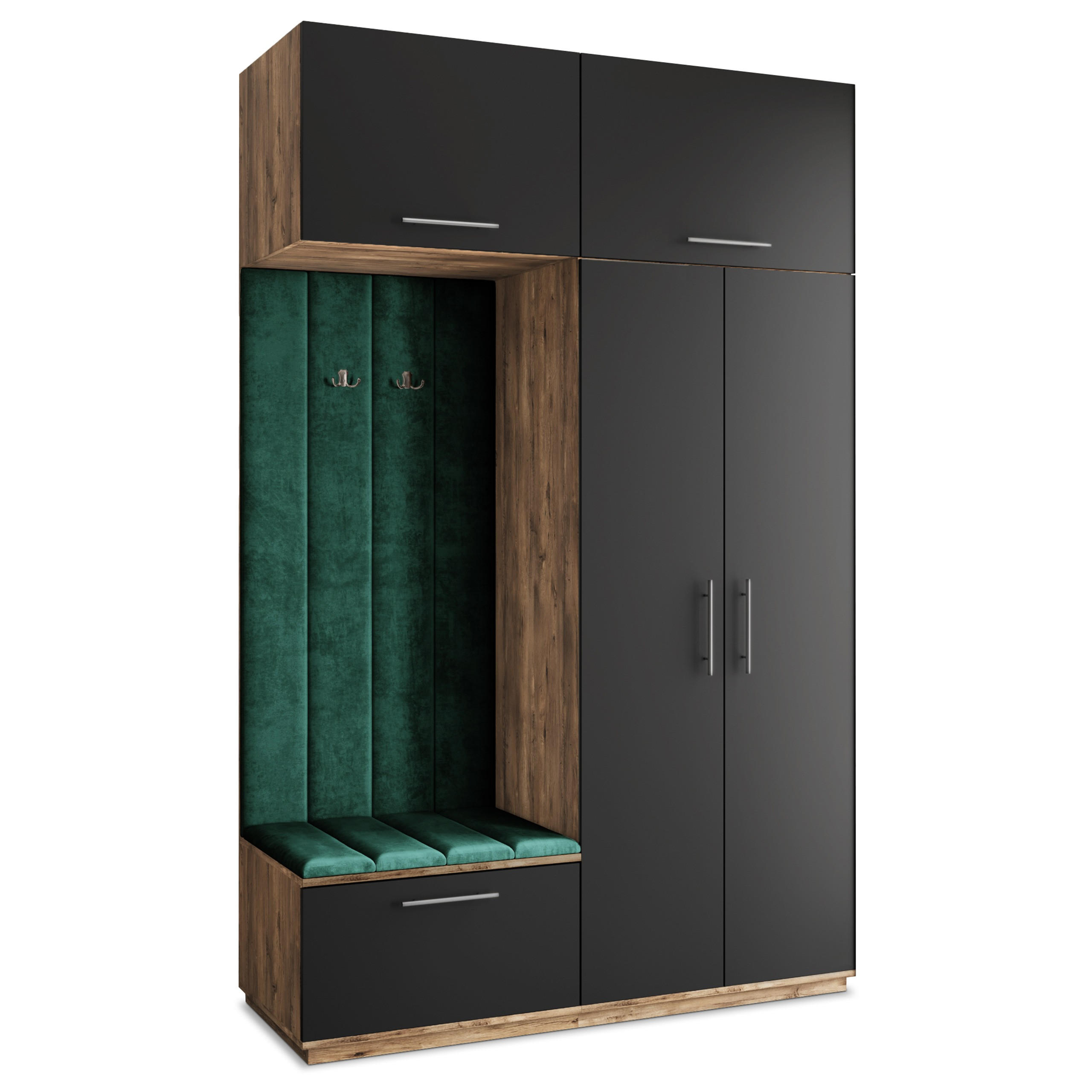 GARDEROBENSCHRANK REMA 150/240/60 cm Modern Garderobe-Set Eiche Lefkas - Eichefarben/Schwarz, Holzwerkstoff (150/240/60cm) - MASSENO