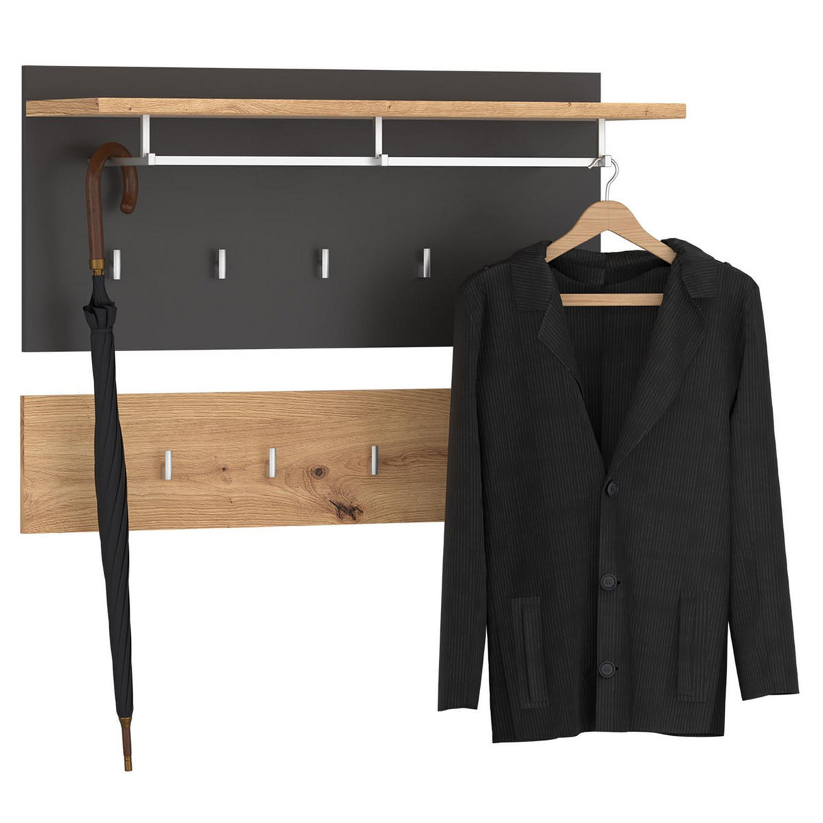 WANDGARDEROBE BILBAO - Dunkelgrau, Holzwerkstoff (90/60/30cm) - CARO-Möbel