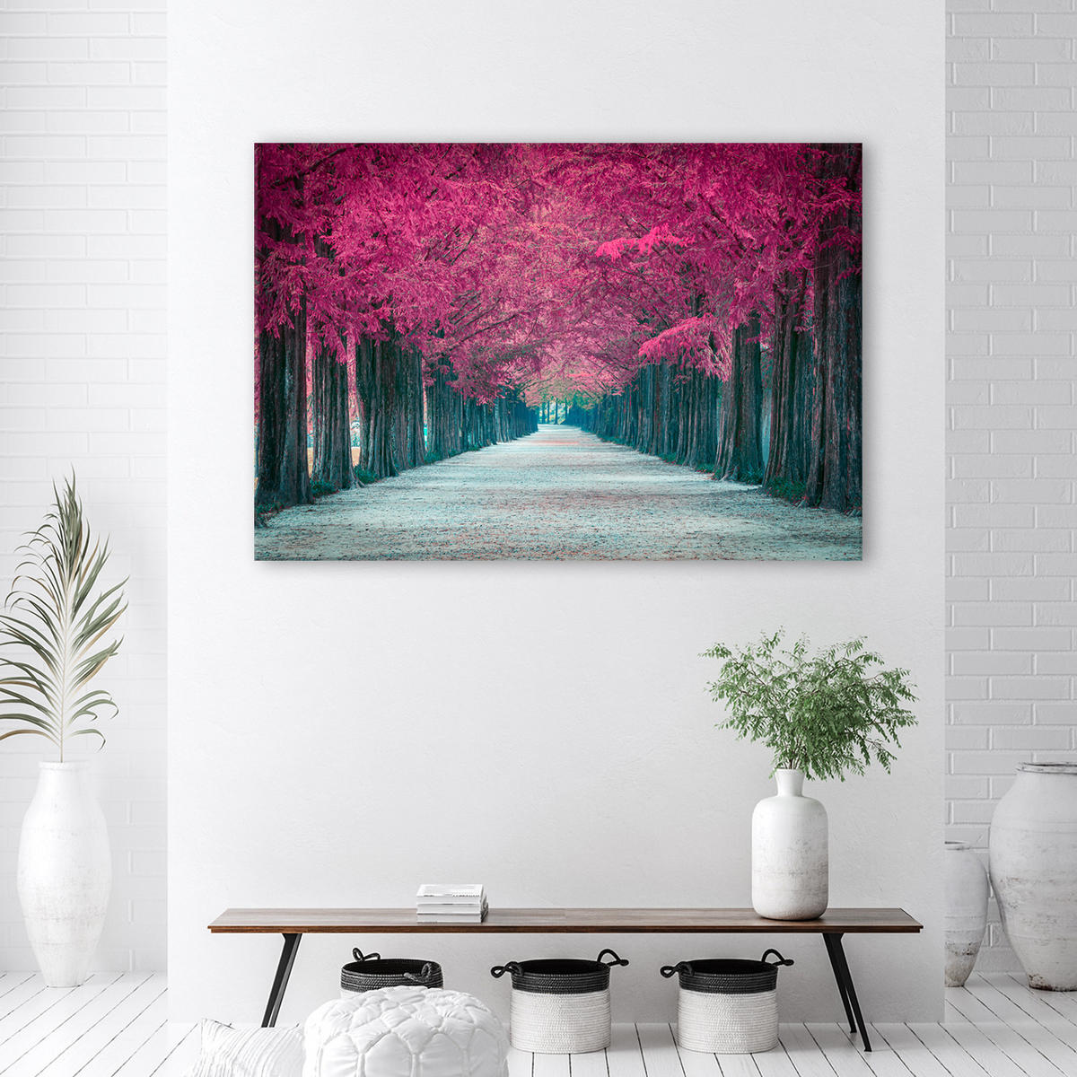 WANDBILD avenue von rosa bäumen - Lila, Textil (60/40cm) - Feeby