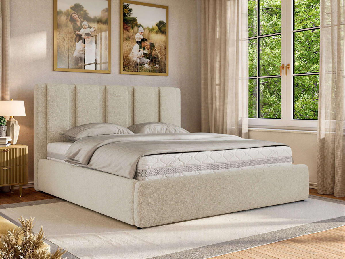 POLSTERBETT SAVINO CLASSIC 160/200 - Creme Struktur - Multipocket-Matratze - Creme, Textil (160/200cm) - MKS