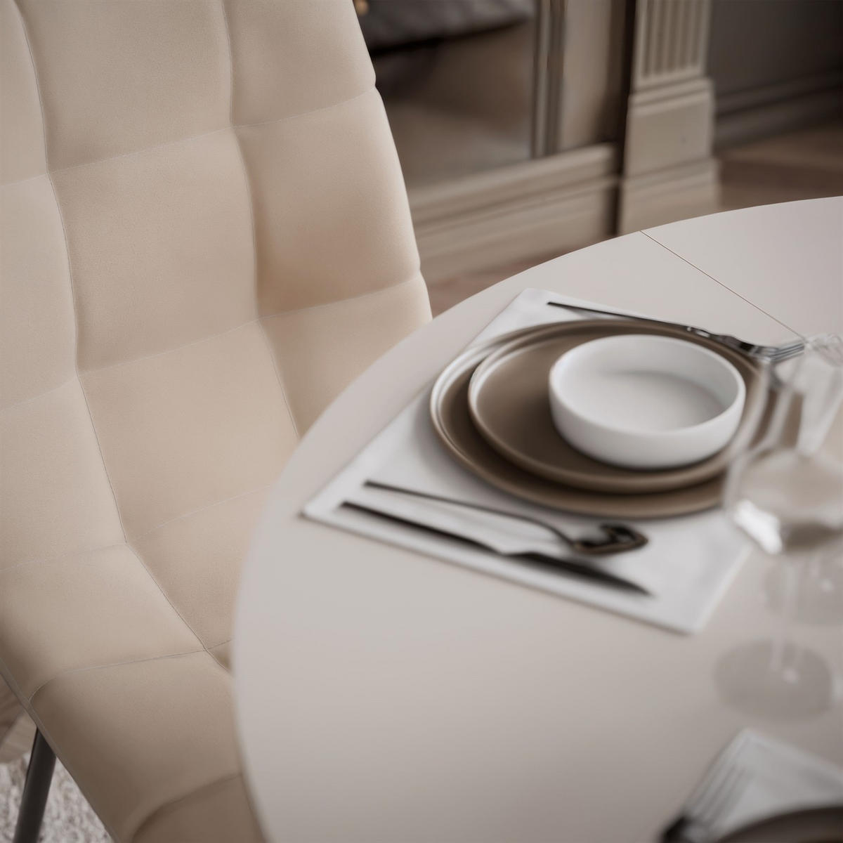 Ausziehbarer Esstisch LUMI, Kaschmir - Kaschmir, Holzwerkstoff (100/100/75cm) - Lookway