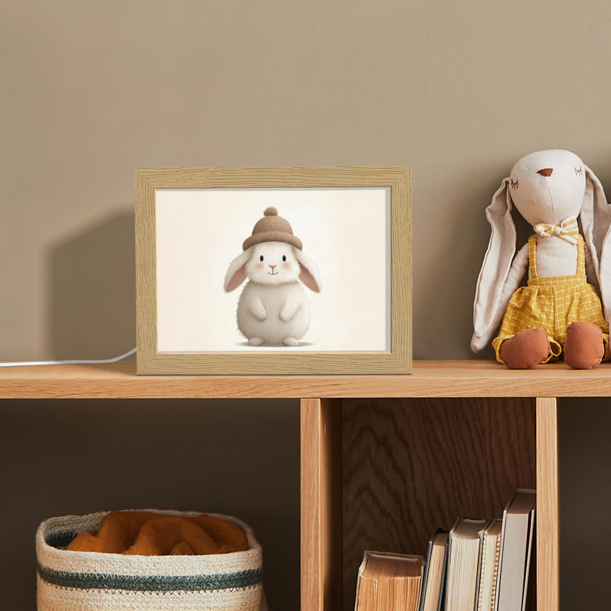 NACHTTISCHLAMPE Kaninchen - Hut - Ohren - Beige 20x15 cm - Creme, Holzwerkstoff (8/20/15cm)