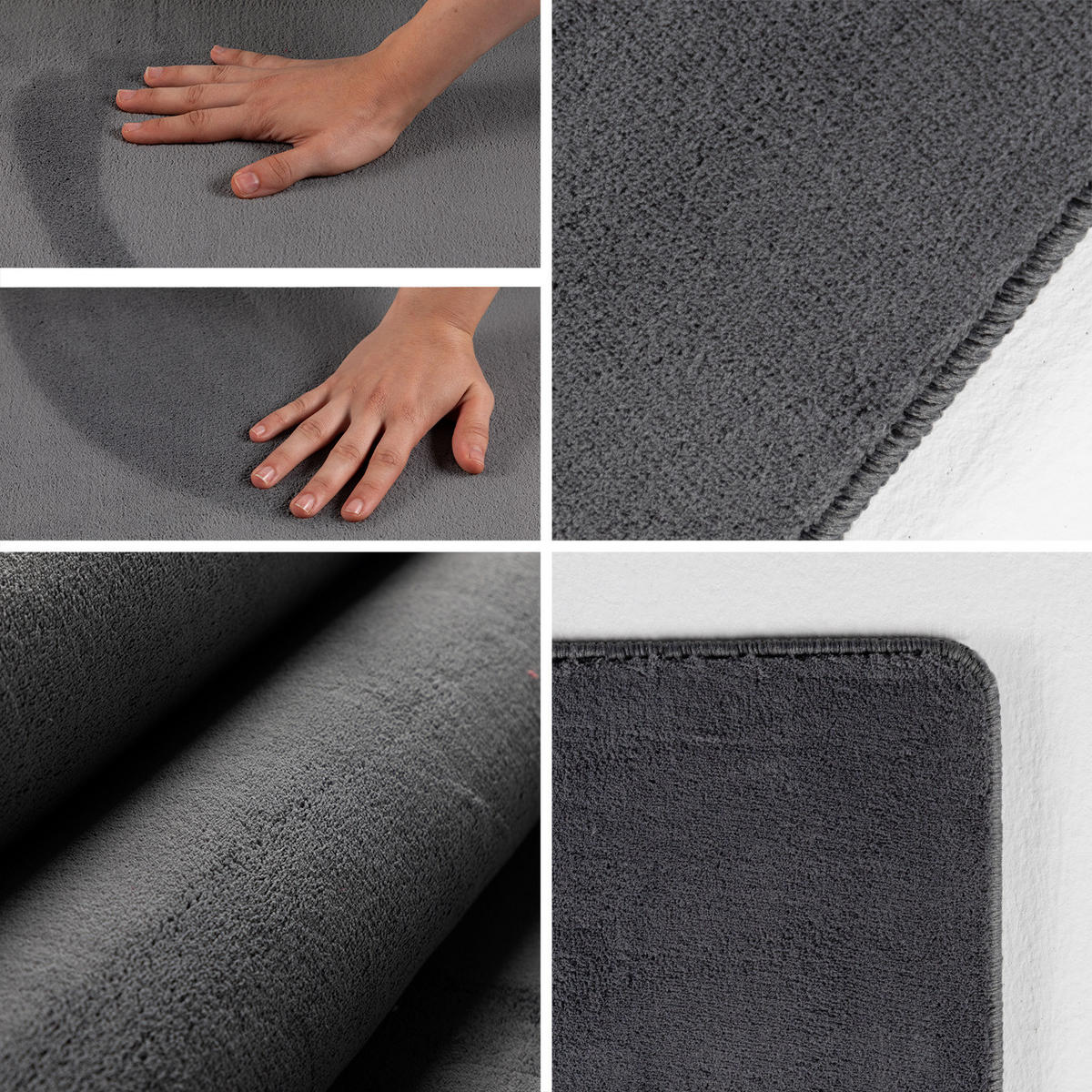 TEPPICH Kurzflor Uni-Farbe Microfaser Antirutsch Wohnzimmer waschbar Grau Rechteckig 240x340 - Grau, Textil (240/340cm) - KADIMA DESIGN