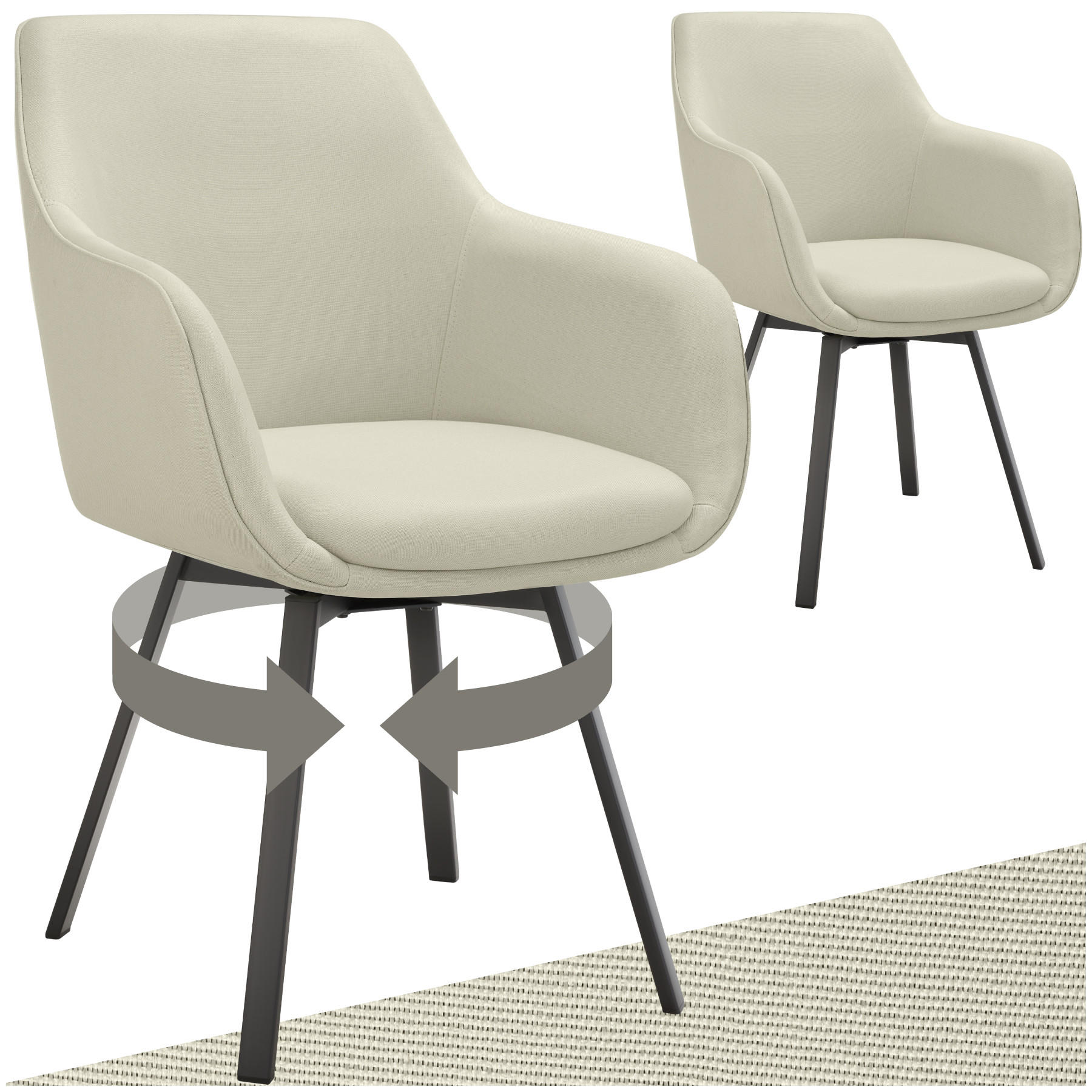 ARMLEHNSTUHL drehbarer 2er Set Alicon 57 x 59 x 88 cm greige - Greige, Textil (57/88/59cm) - tectake