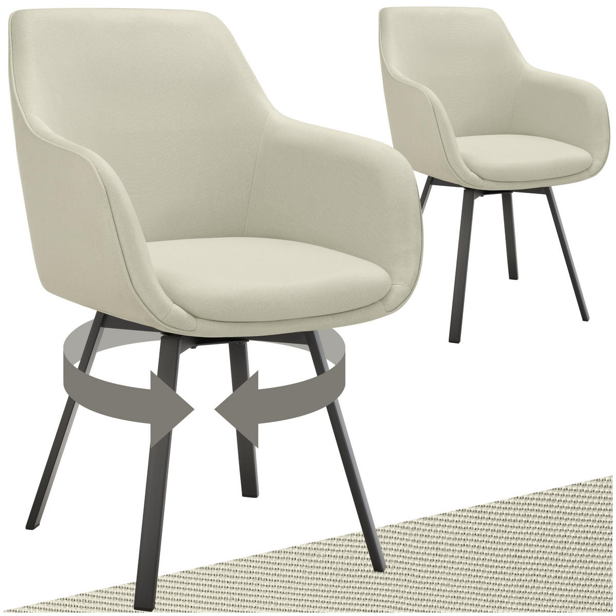 ARMLEHNSTUHL drehbarer 2er Set Alicon 57 x 59 x 88 cm greige - Greige, Textil (57/88/59cm) - tectake