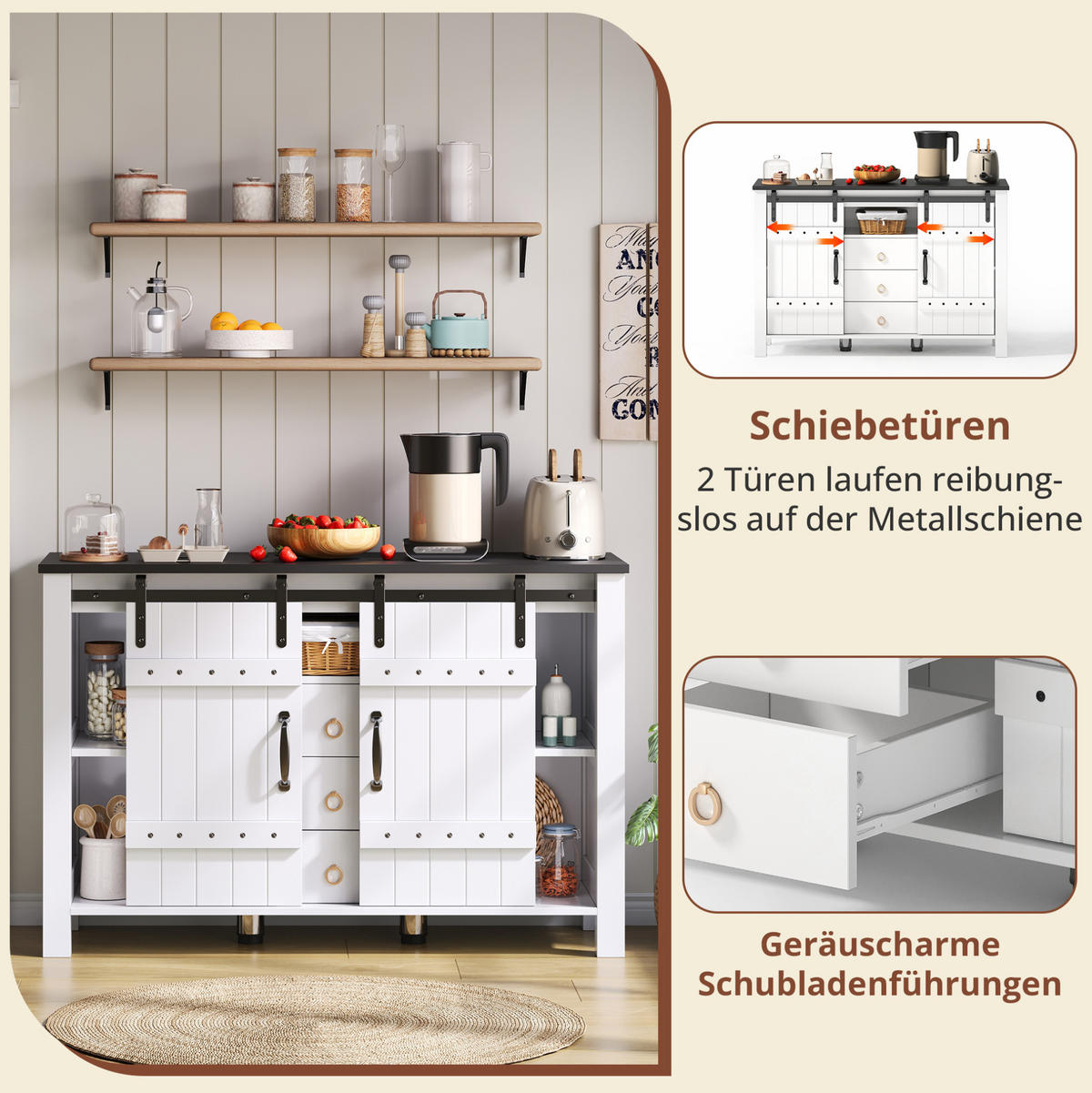 SIDEBOARD 120/40/80 cm Weiß aus MDF mit Schiebetüren - Weiß, Holzwerkstoff (120/80/40cm) - OKWISH