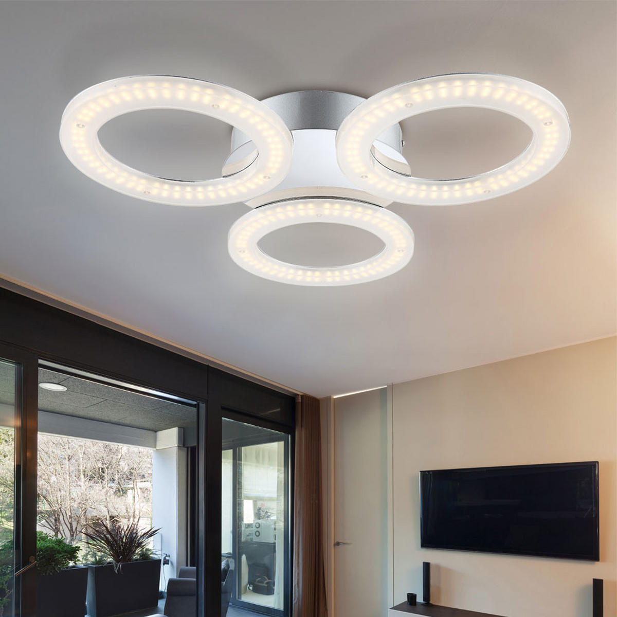LED DECKENLEUCHTE Marlene Chrom Opal - Weiß, Metall (52/52/6cm) - Globo Lighting