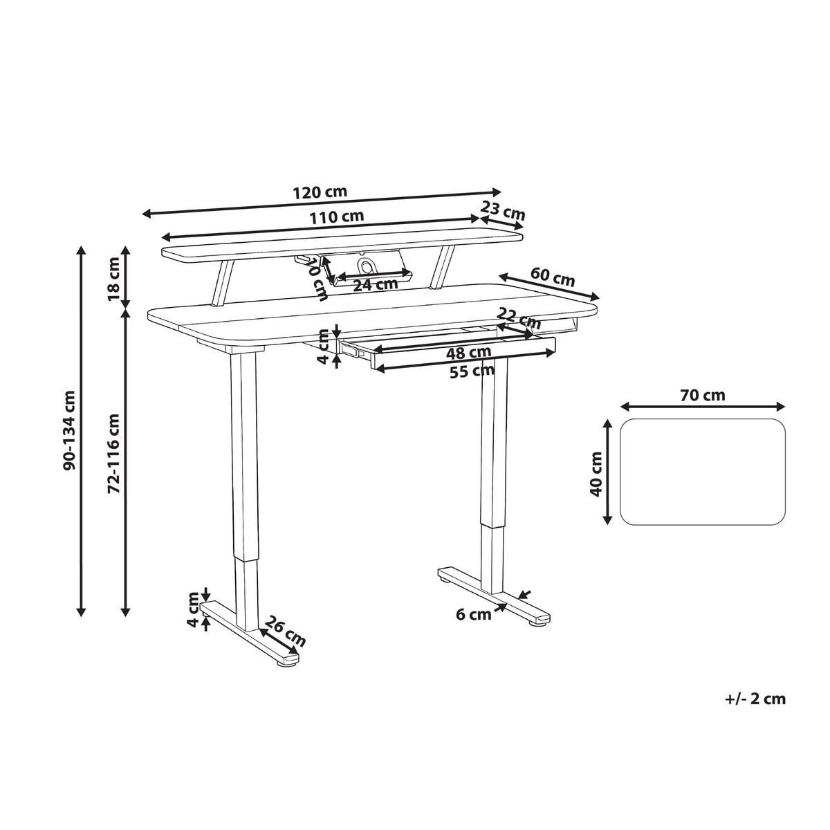 SCHREIBTISCH elektrisch höhenverstellbar 120/60 cm mit USB-Anschluss Hellbraun/Weiß Wilbanks - Hellbraun/Braun, Holzwerkstoff/Metall (60/120/90cm) - Beliani