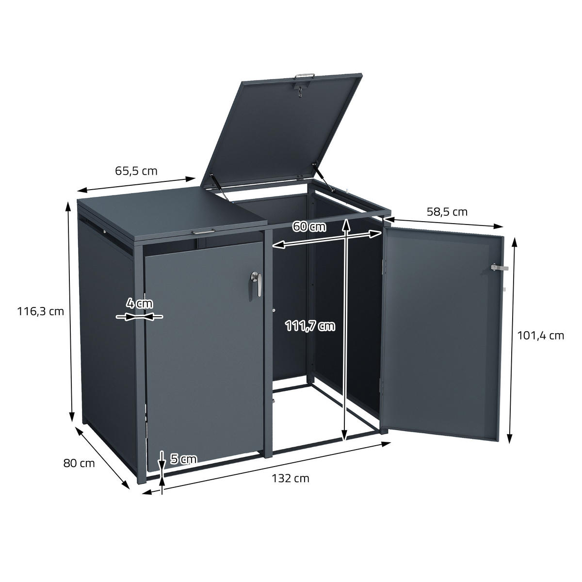 MÜLLTONNENBOX 4er Anthrazit - Anthrazit, Metall (80/116.3/264cm) - ML-DESIGN